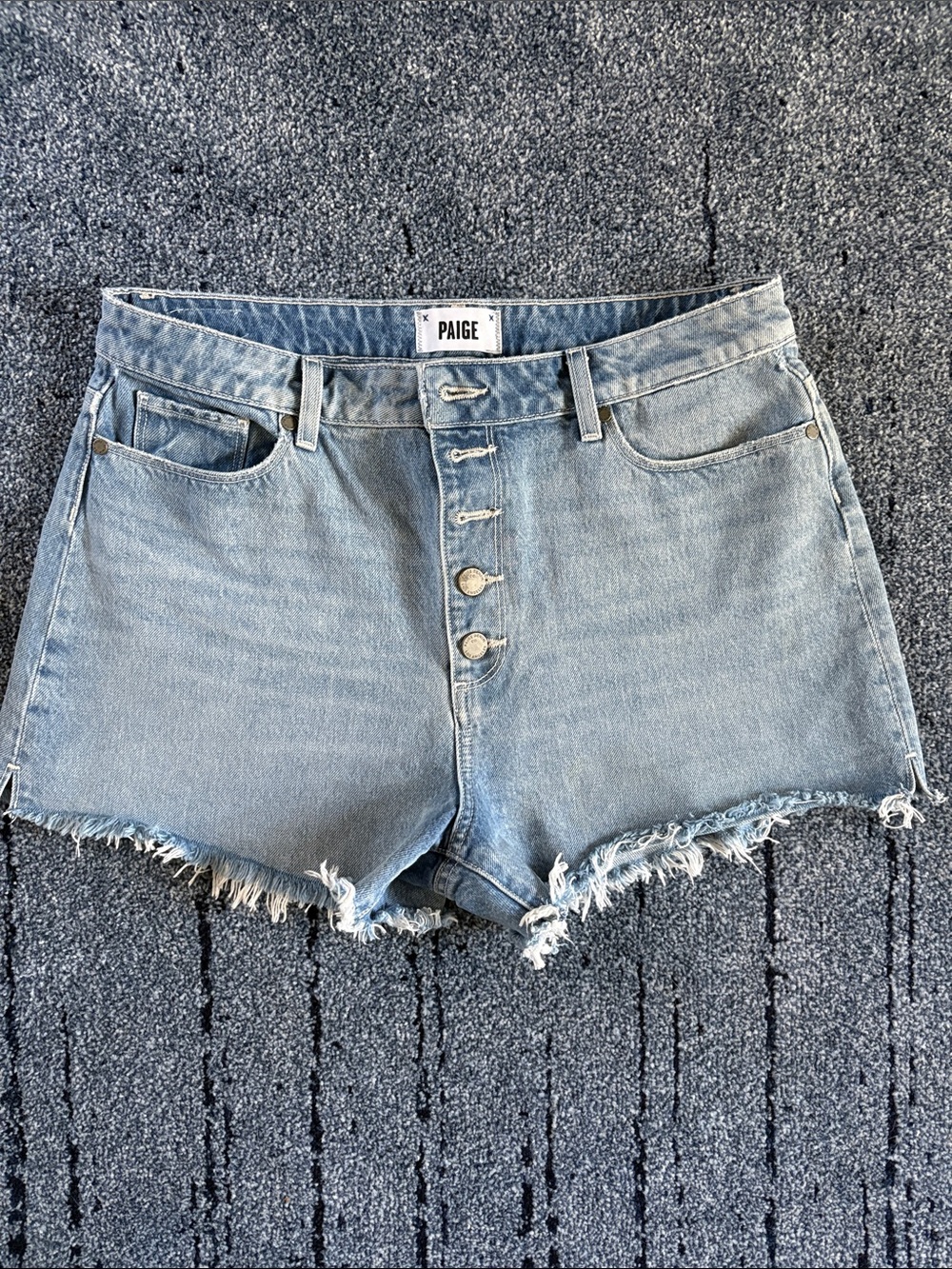 PAIGE Light Wash High-Rise Button-Front Denim Shorts